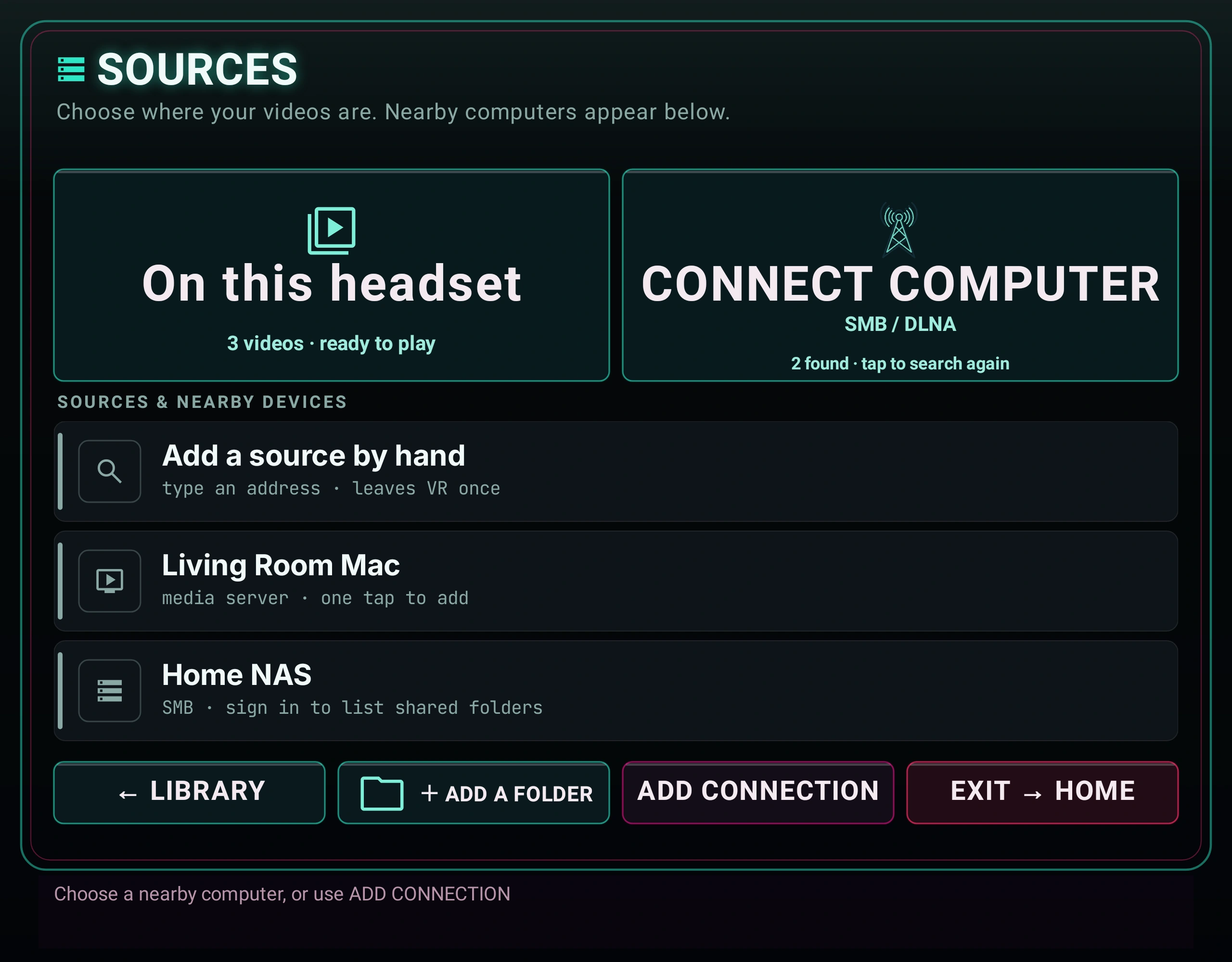 Finally Sources showing a fictional nearby Mac and NAS
